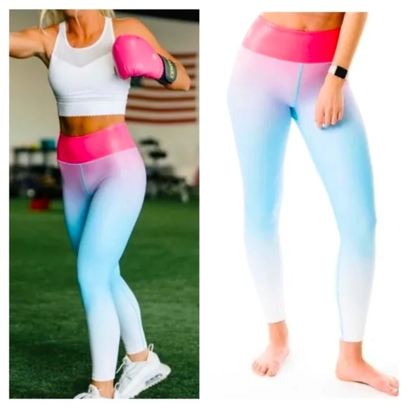 ZYIA Firecracker Light n Tight High Rise Leggings Sz 6-8 Ombre Pink Blue - Image 2
