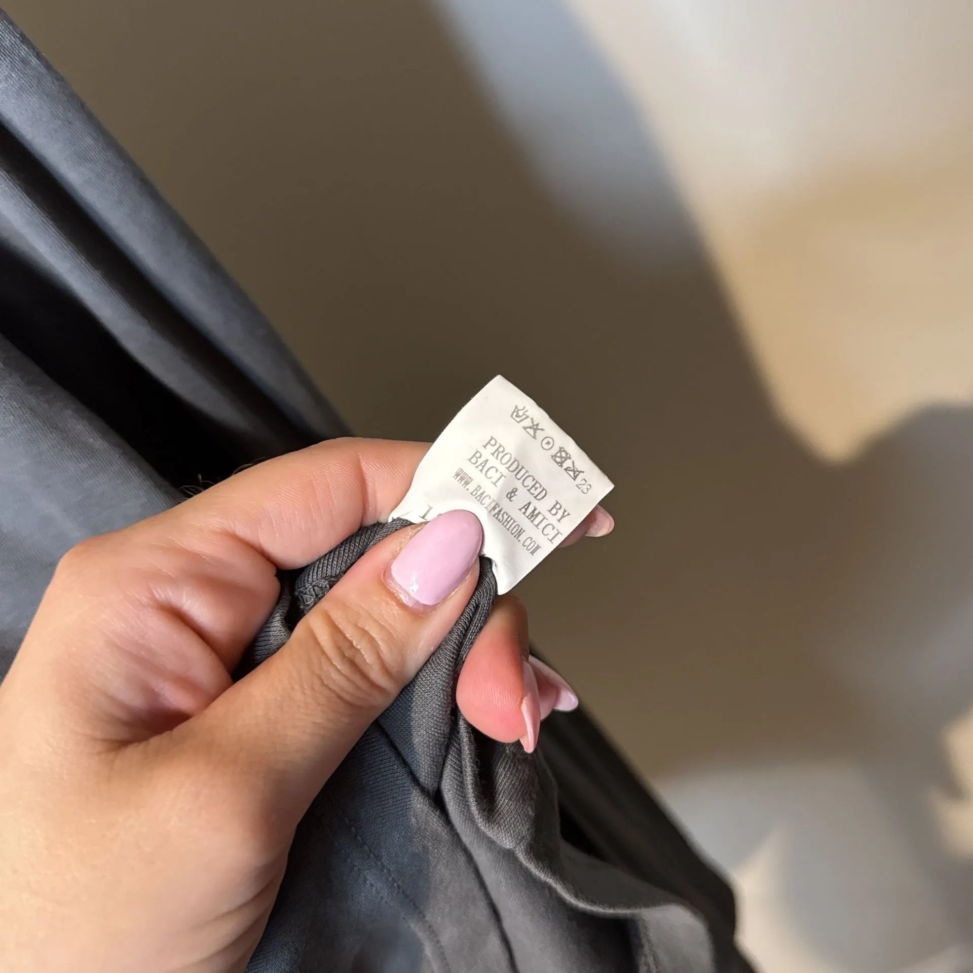 Amici Made in Italy Gray Asymmetrical Button Cowl‎ Neck Top 100% cotton - Image 4