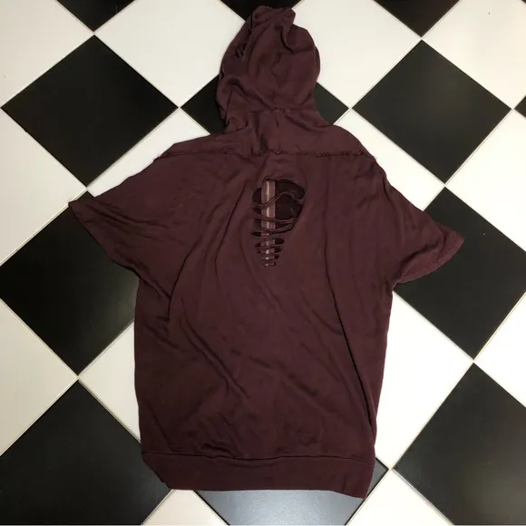 NWT Lightweight Slashed Zip Up Hoodie Sweatshirt Short Sleeve Ruched szL - Image 2