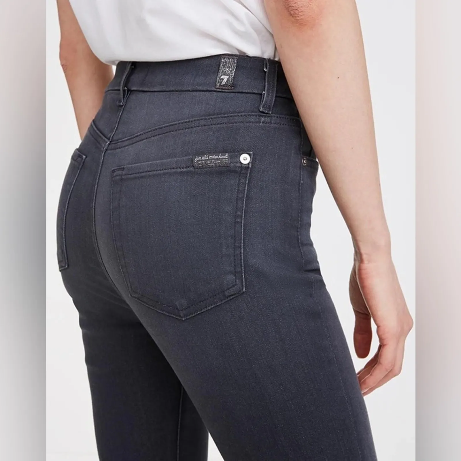 7 For All Mankind High Waist Ankle Skinny Jeans Stretch Washed Black $189 NWT 26 - Image 2