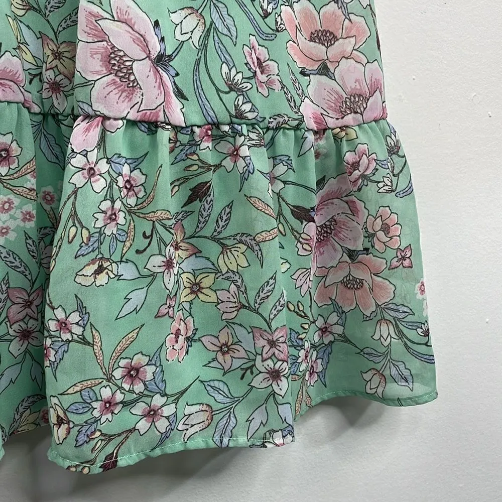 Lily Rose Seafoam Green Floral Short Sleeve Scoop Neck Mini Length Dress Size XL - Image 7