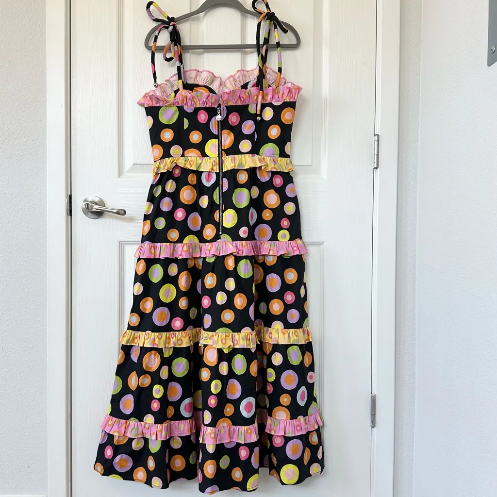 CeliaB Dalia Colorful Polka Dot Tiered Midi Dress with Ruffles NWT Black Size L - Image 3