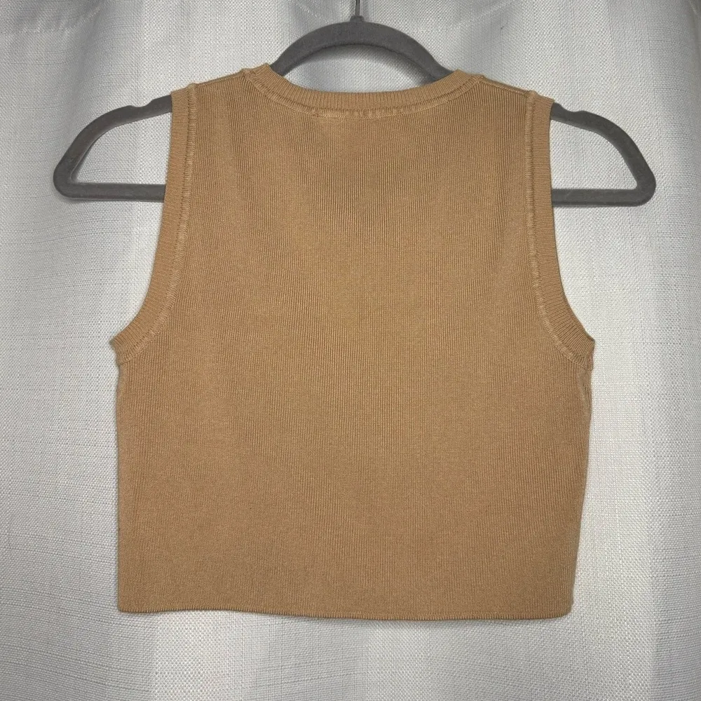 Zara Tan Beige Cropped Sleeveless Sweater Vest Medium - Image 2