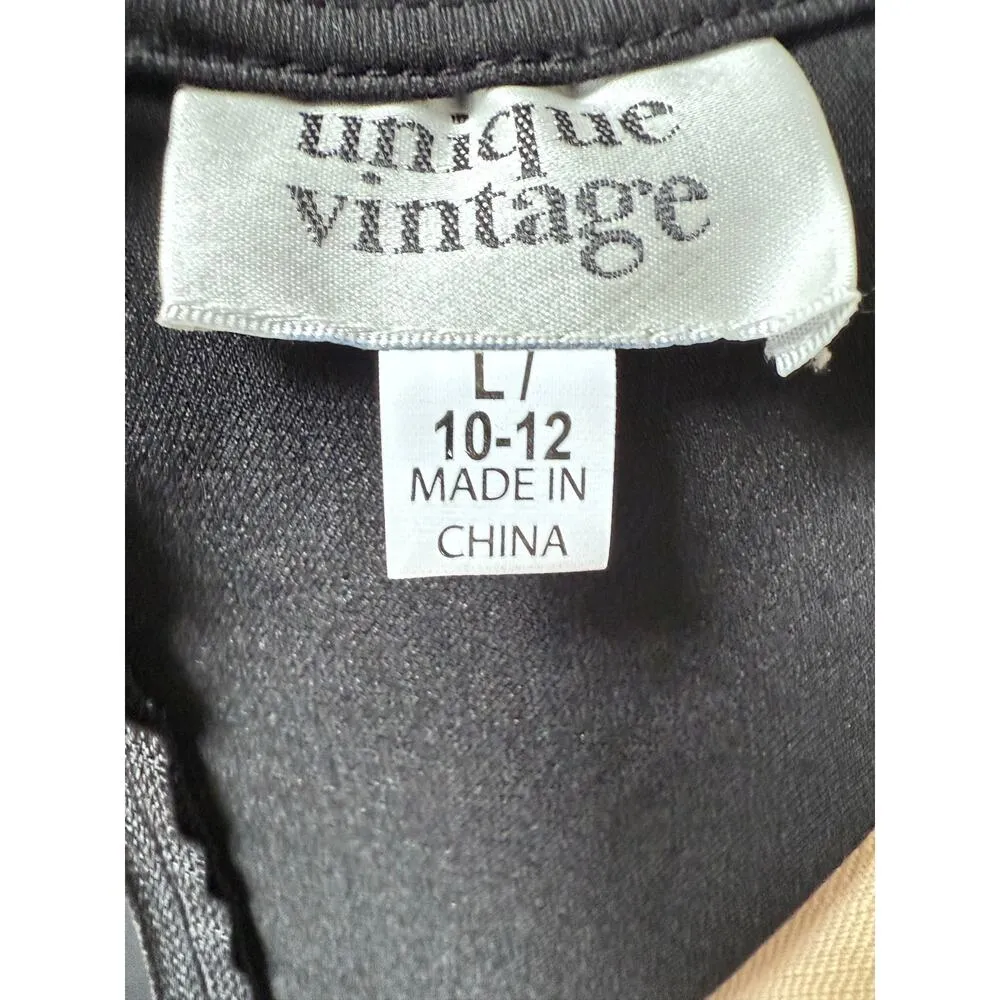 NWT Unique Vintage Women's Collared Black Swing Dress with Pink Bow Size 10-12 - Image 6