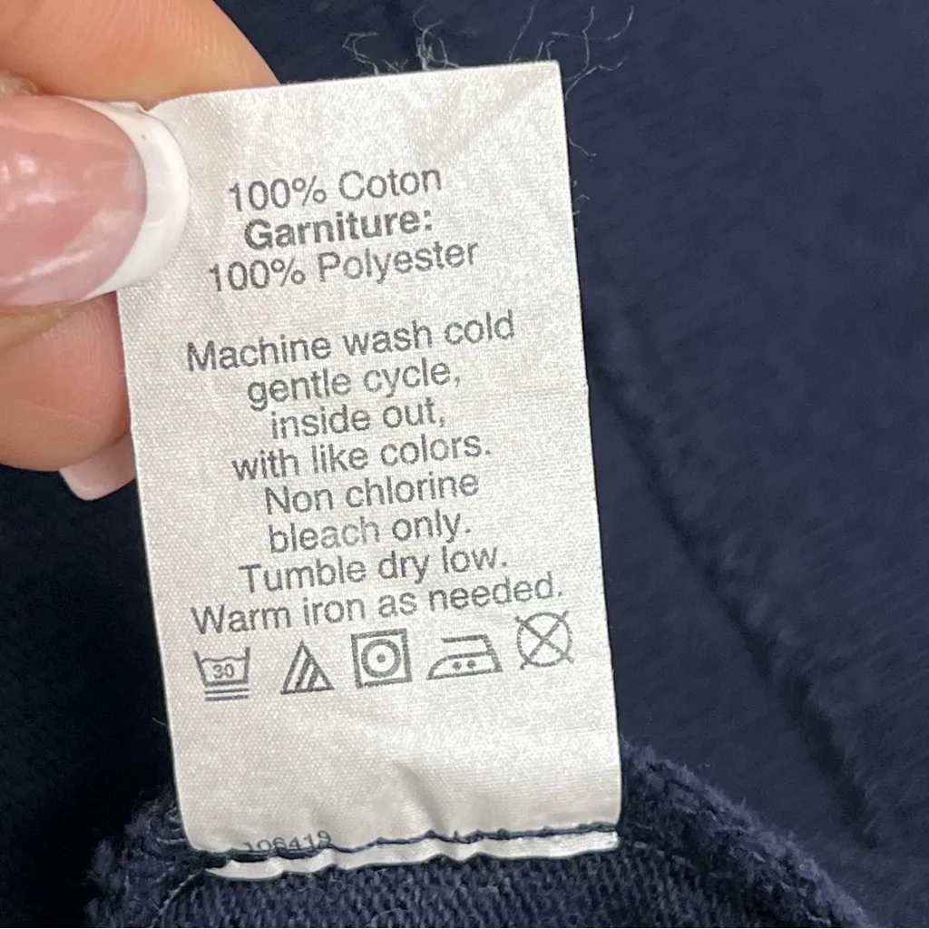 Navy Blue Shirt Peter Pan Collar Polk a dot blouse 3/4 sleeves cotton zip back S - Image 4