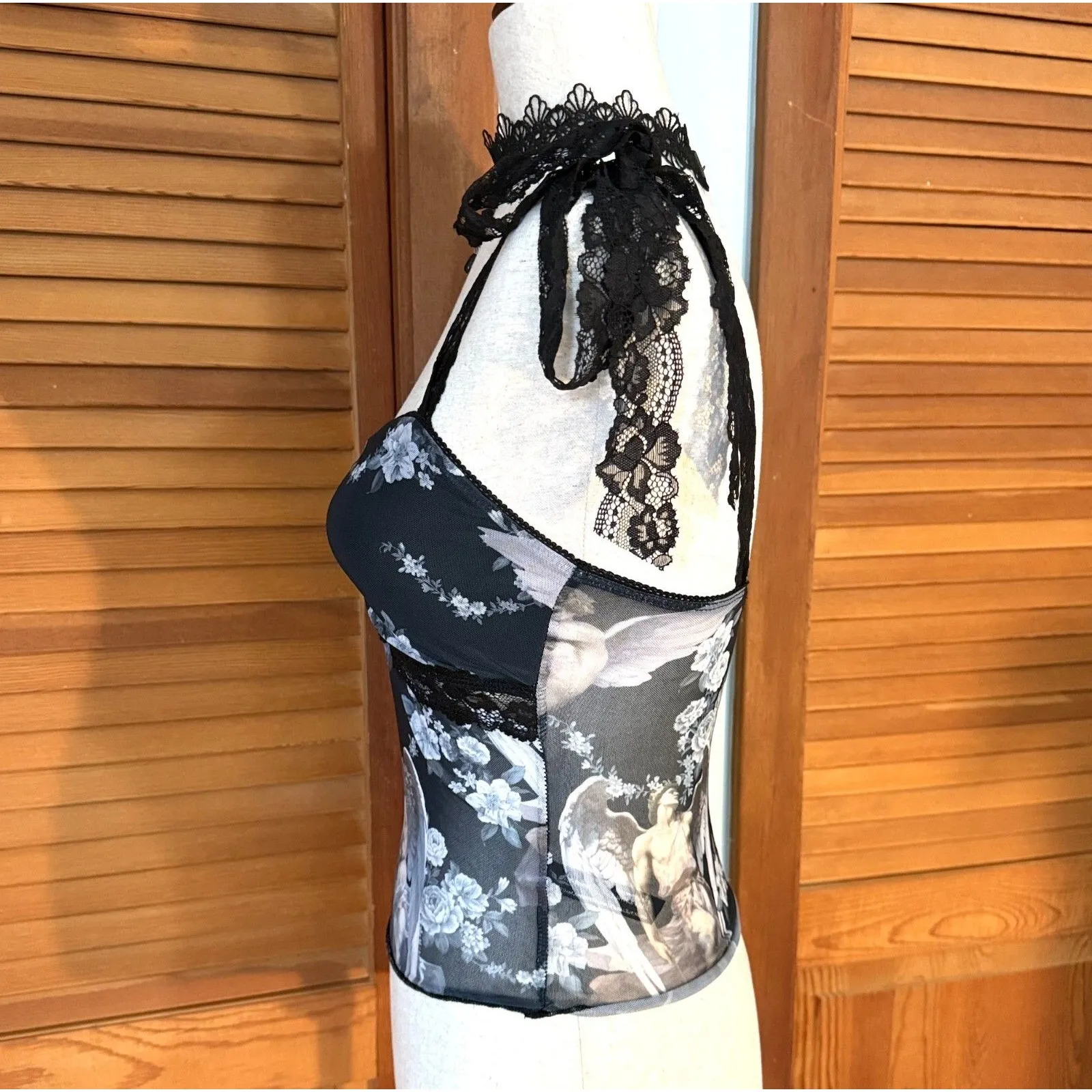 Dolls Kill Gothic Victorian Come My Sweet Angel Floral Lace Strap Cami Top XS - Image 5