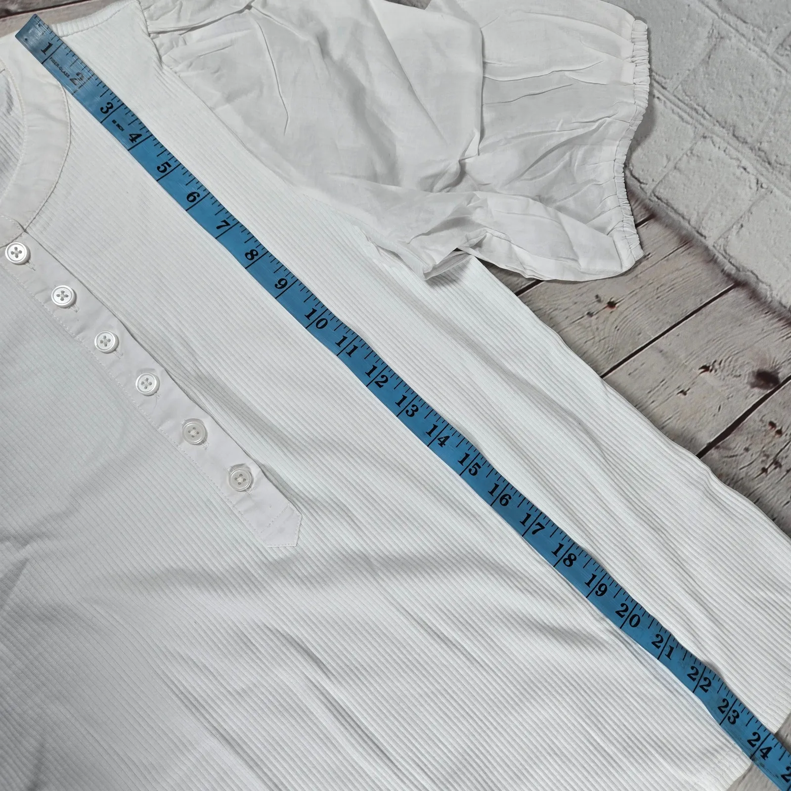 J. Crew Vintage rib puff-sleeve henley top L‎ White BQ896 - Image 8