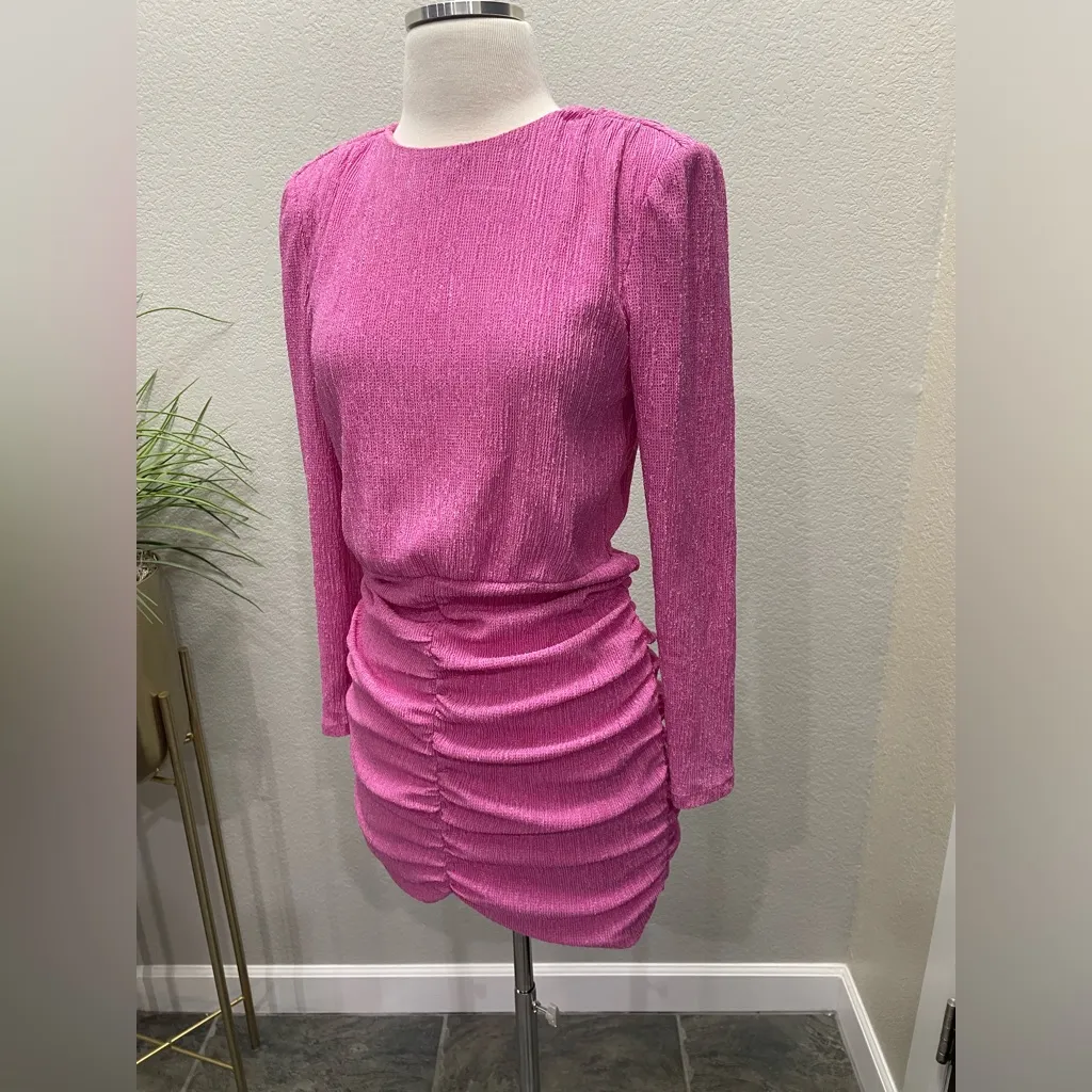 New! Saylor‎ Sonja Ruched Skirt Long Sleeve Cocktail Pink Orchid Dress Sz Medium - Image 6
