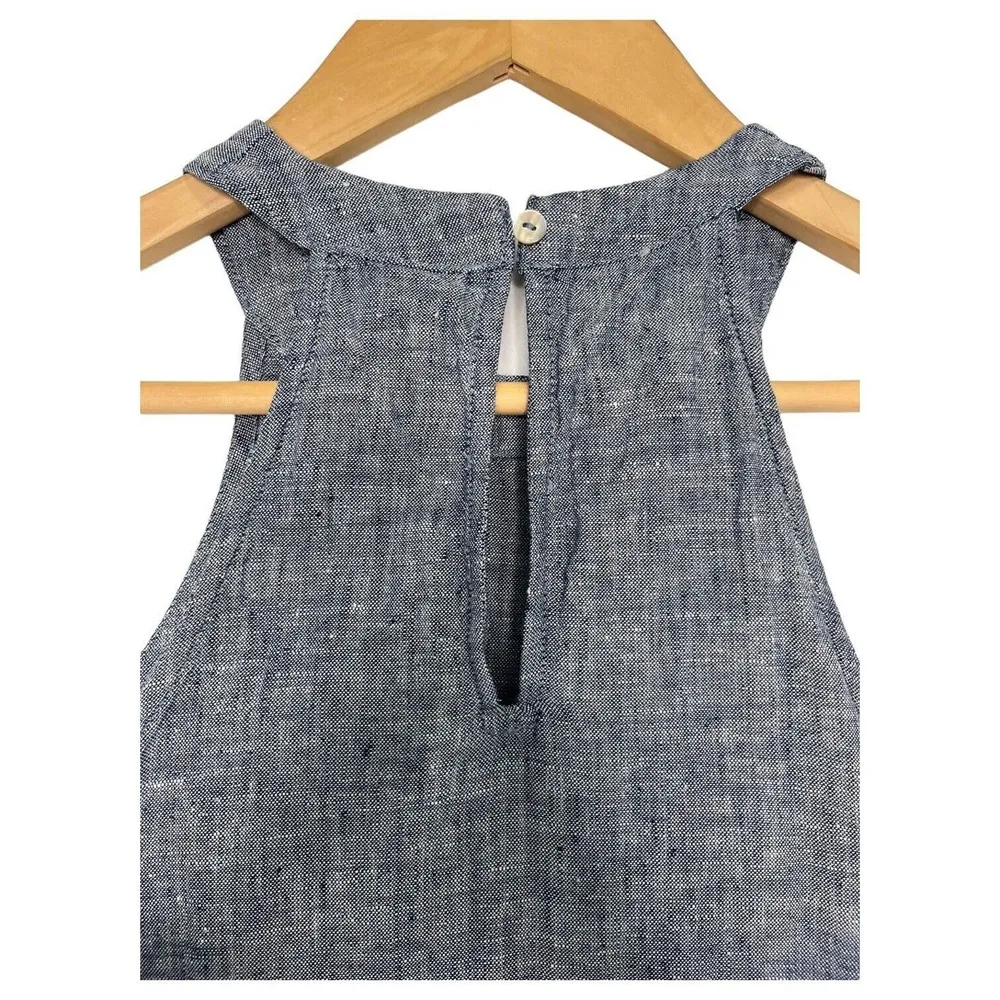 Tahari Dress Womens XS Linen Halter Sleeveless A Line Chambray Beachy Tank Blue - Image 8