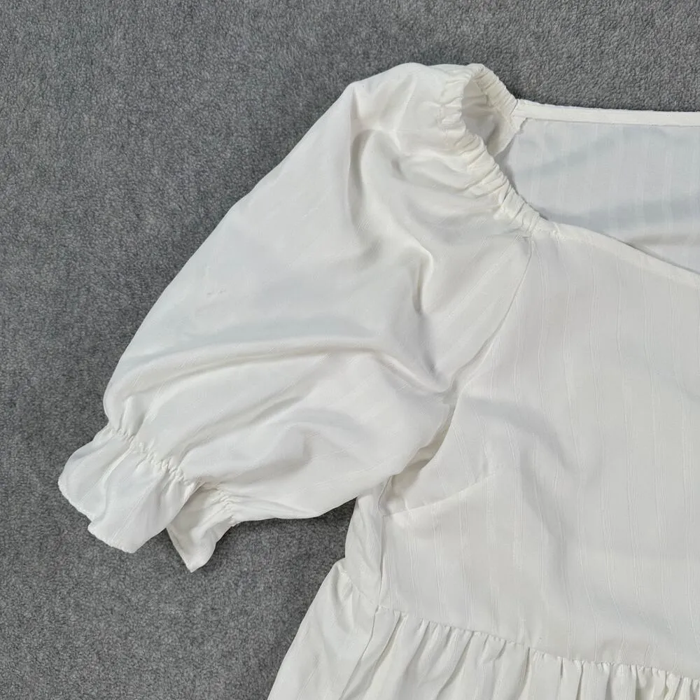 Patrizia Luca Tiered High Low Dress Women's Medium White Stripe Short Sleeve - Image 2