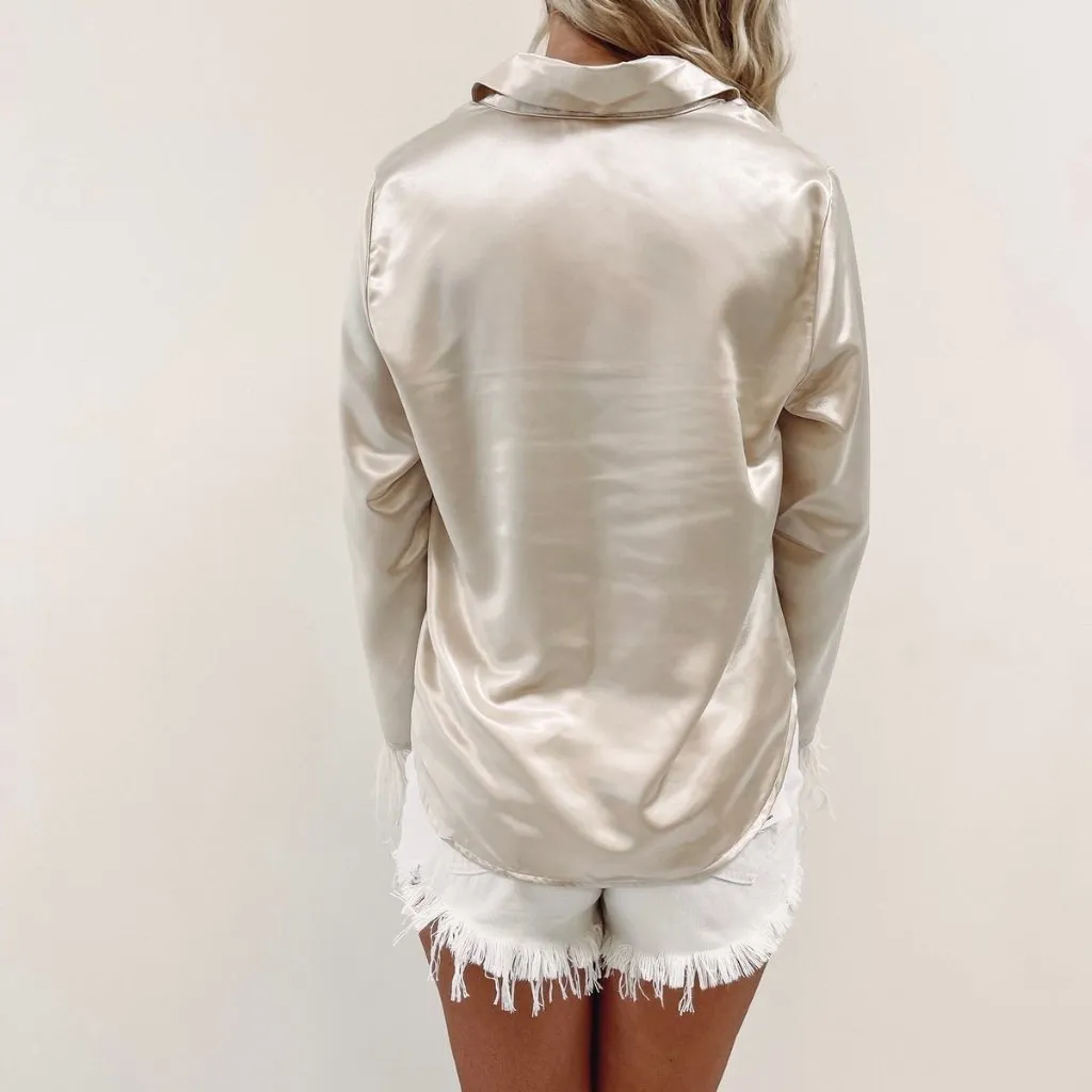 Ellison satin button down with feather sleeves New With Tags - Image 4