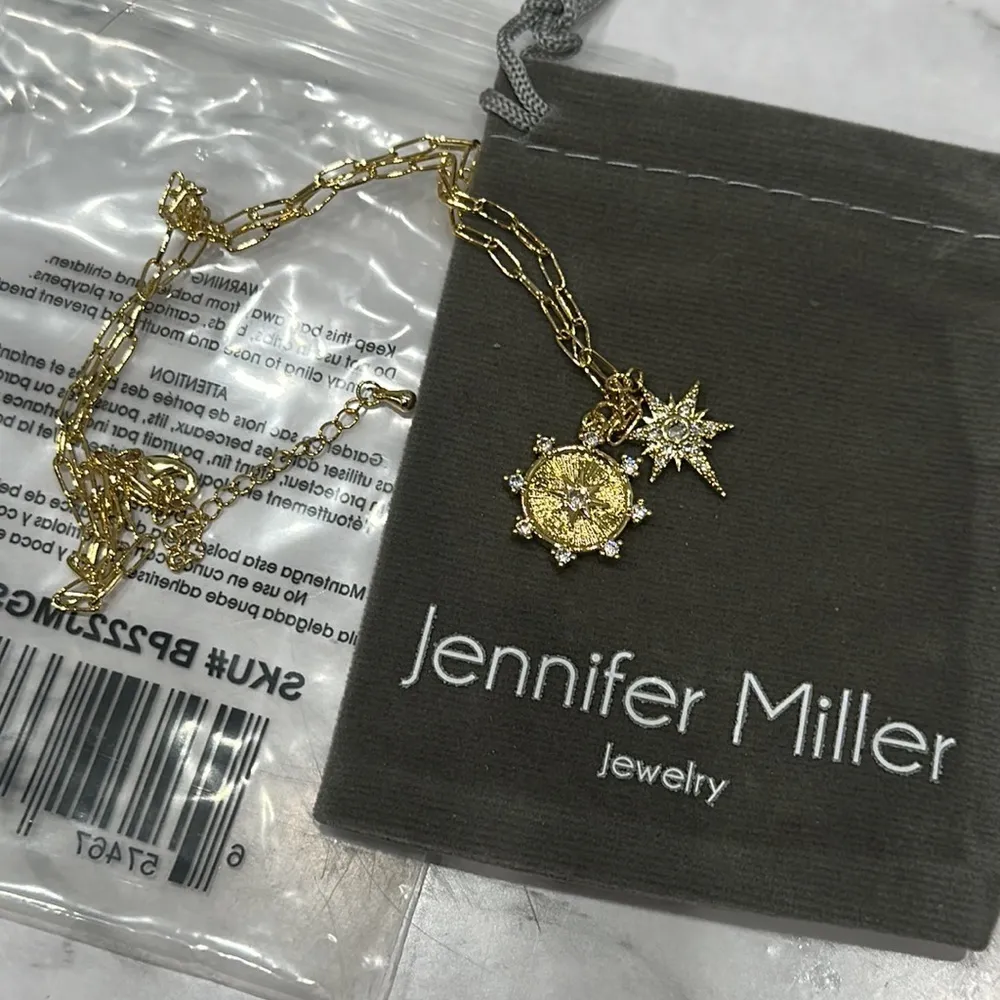 NEW Jennifer Miller Starburst Charm Necklace 14k Gold Plated Paper Clip Chain - Image 6