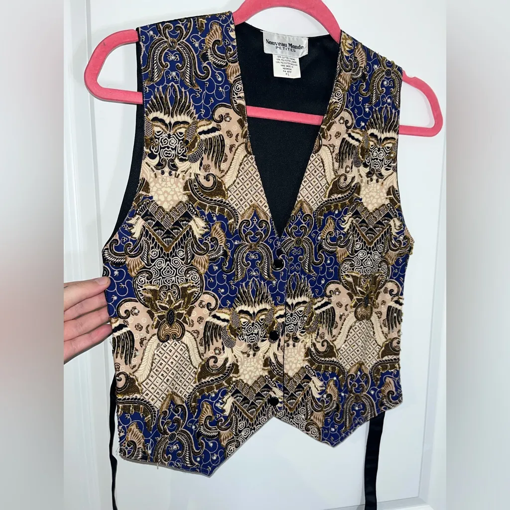 Nouveau Monde VTG 1990's Beaded Sequined Vest Petite Small Victorian GreatGatsby Blue Size undefined - Image 7
