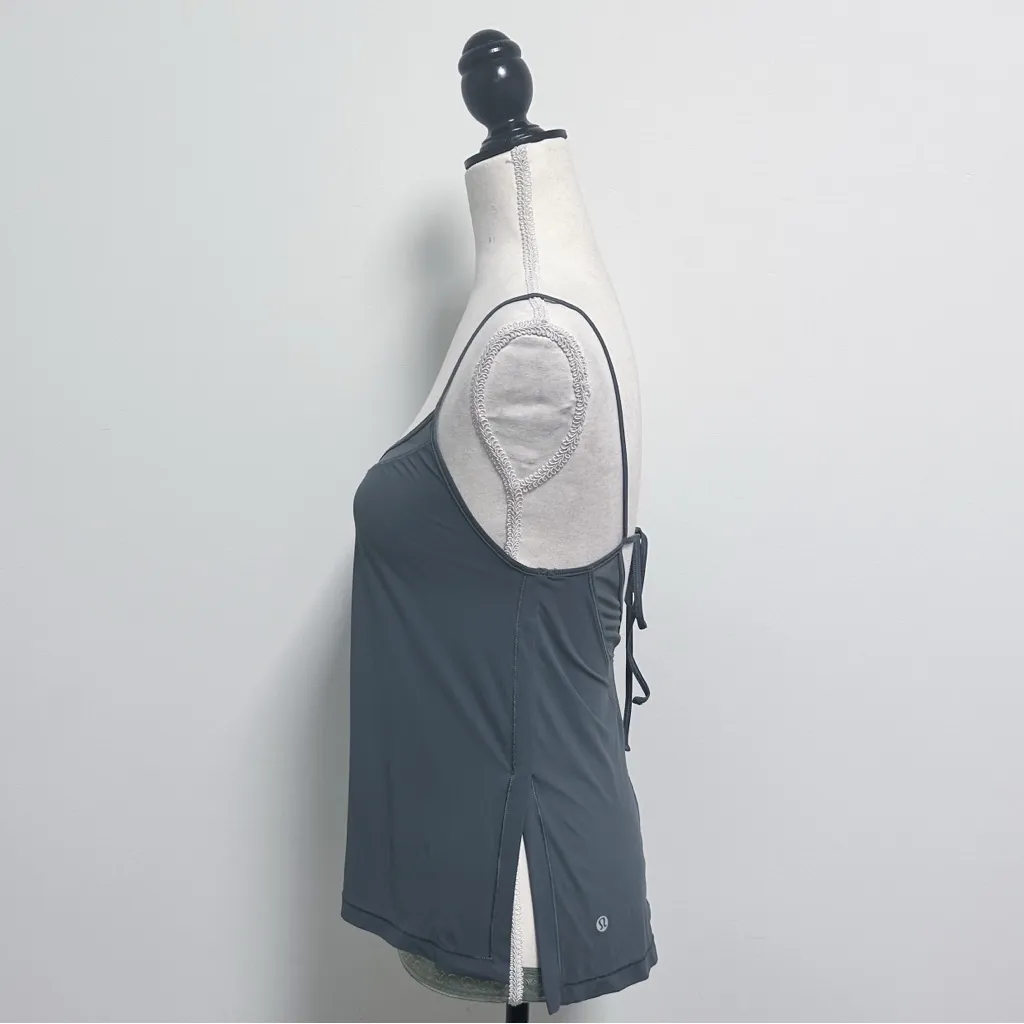 Lululemon Sea Steel Grey Final Count Mesh Inserts V Neck Back Tie Strap Tank 2 - Image 3