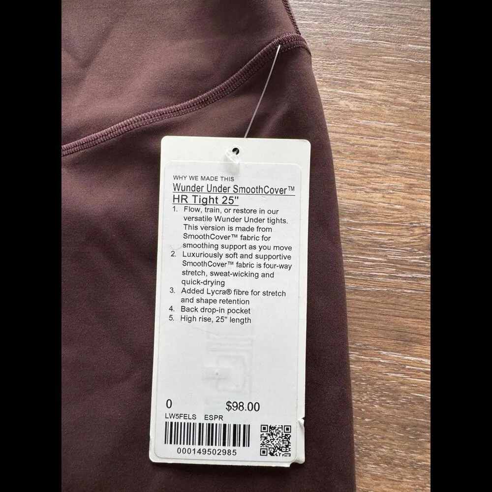 Lululemon Wunder Under Smoothcover High Rise 25” Espresso Size 0 NWT - Image 4