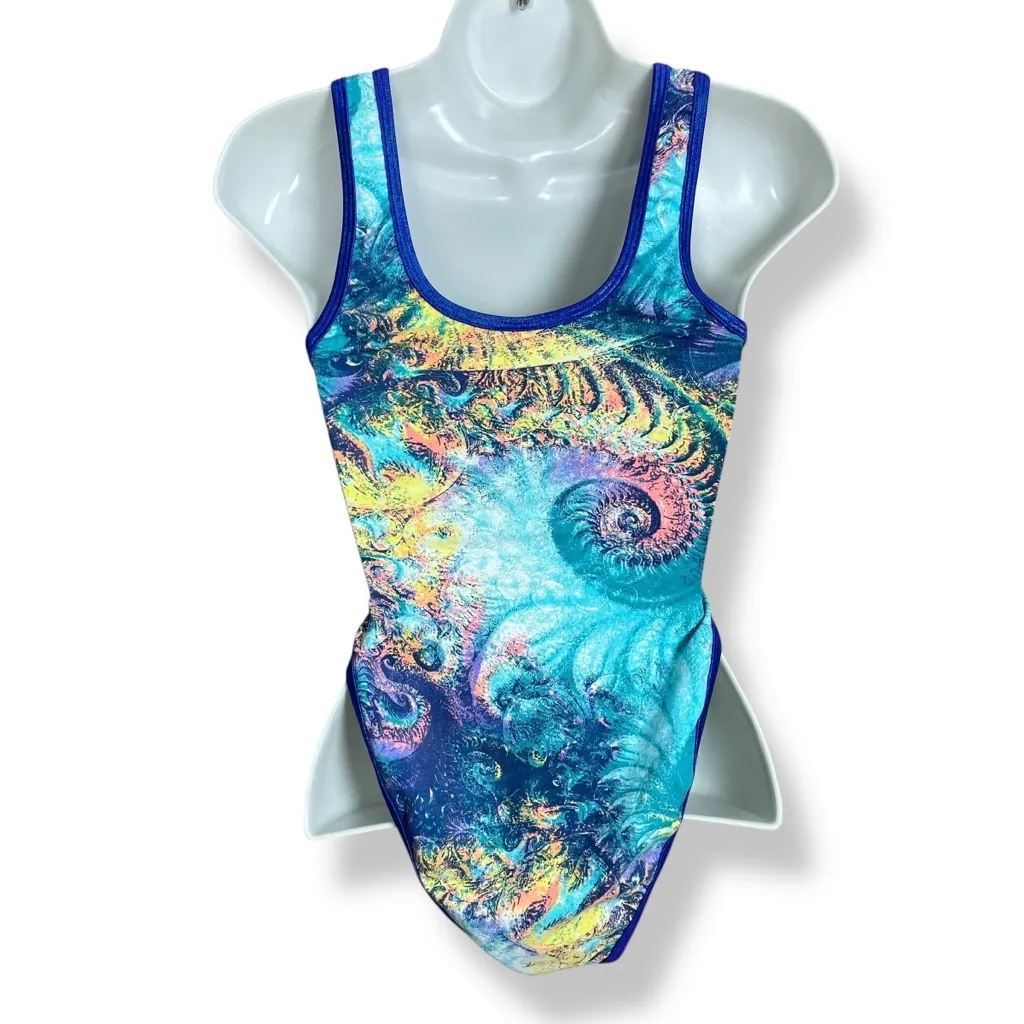 J. Valentine Bodysuit EDM Gear Stretch Tank Bodysuit Rave Swirl Design Small/Med Blue - Image 7