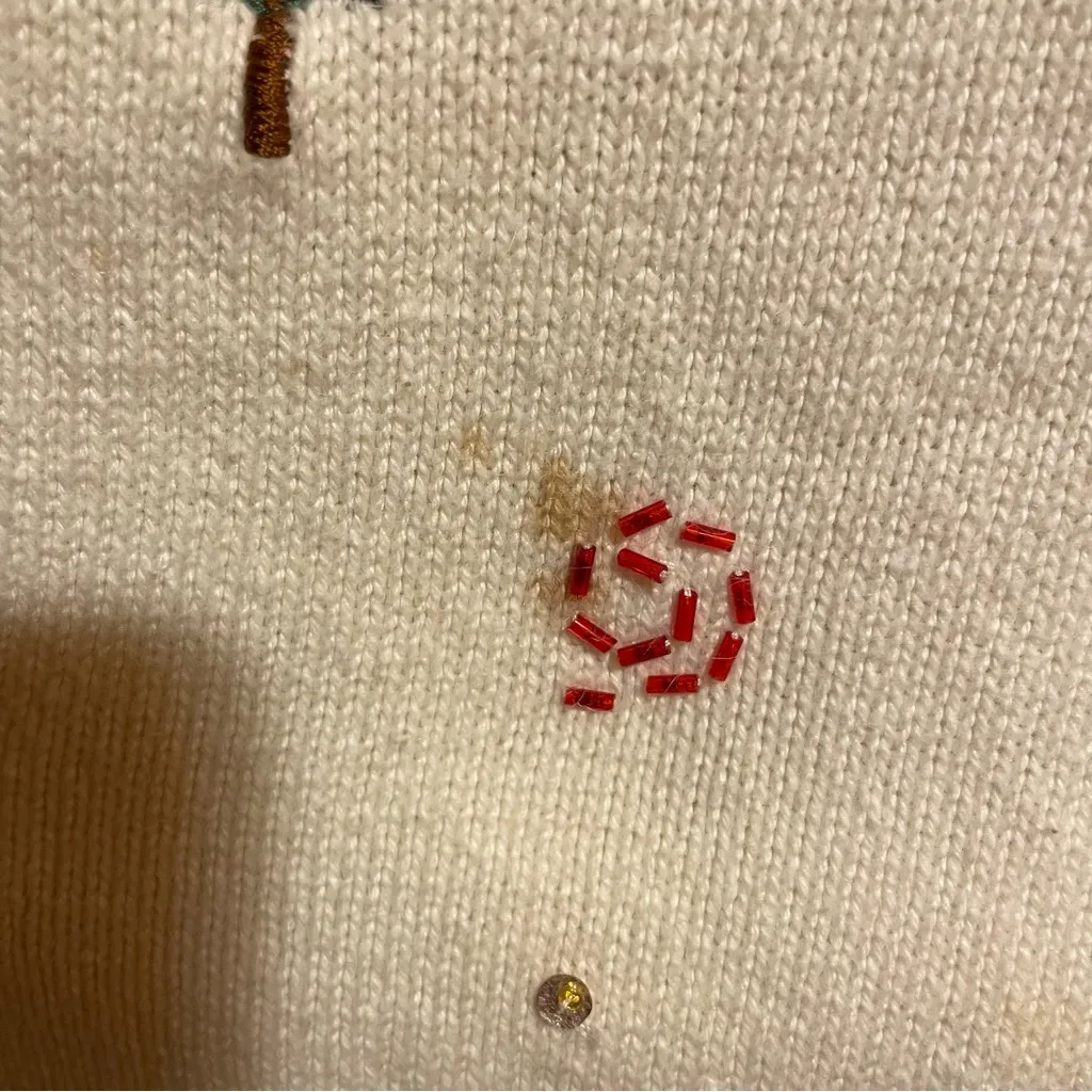 Vintage Holiday Embroidered Cardigan Sweater White Size L - Image 10