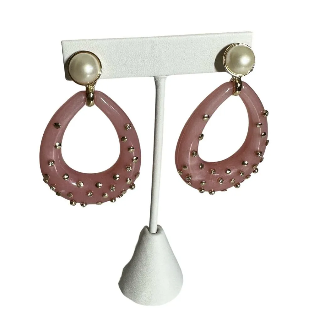 Stella & Dot Bisou Teardrop Pink Pearl Earrings 2 in 1 Valentine's Day Glam - Image 2