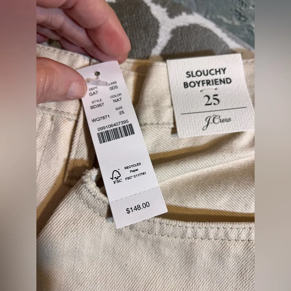 J. Crew NWT Cream Slouched Boyfriend Jeans Relaxed Fit summer casual cropped - Image 4