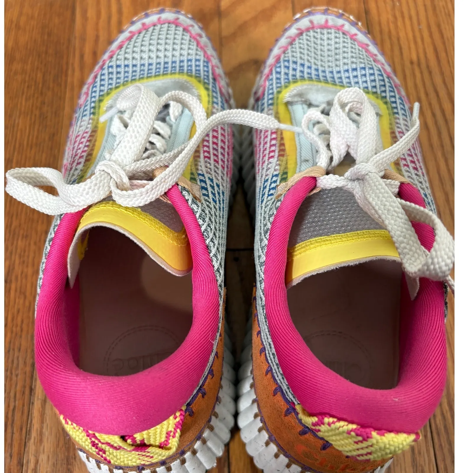 Chloe Nama Sneakers Multi Color Mesh Leather Woven Detail Size 41 - Image 9