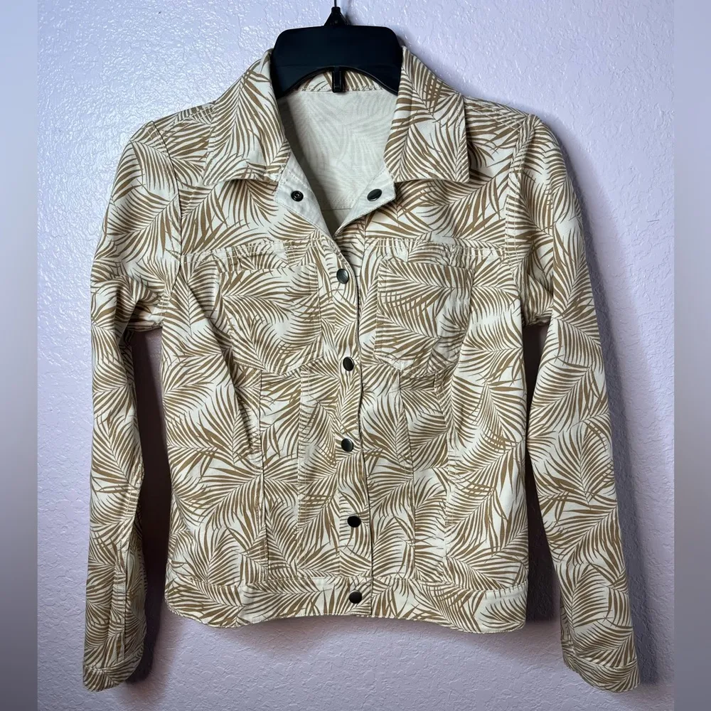 Colleen Lopez Reversible Beige Tan Denim Palm leaf Jacket with Snaps Size XS New - Image 3