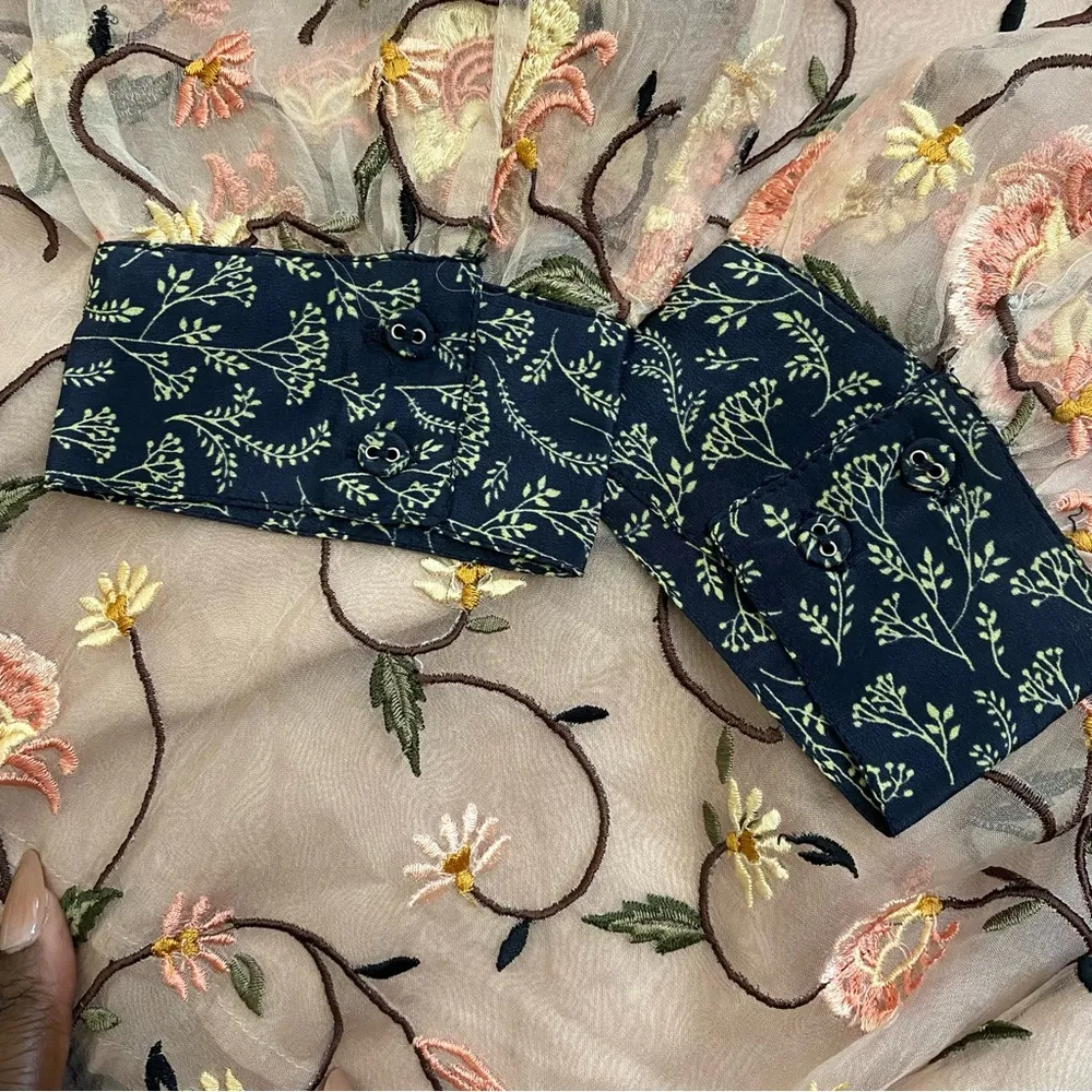 Anthropologie Let me be love actually boho embroidered silk blouse Size L - Image 9