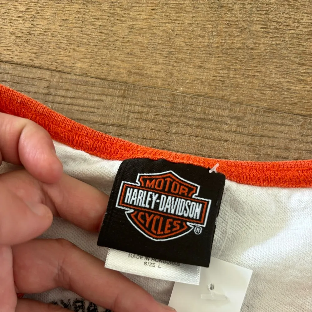 harley davidson orange white slit crop top tee shirt - Image 5