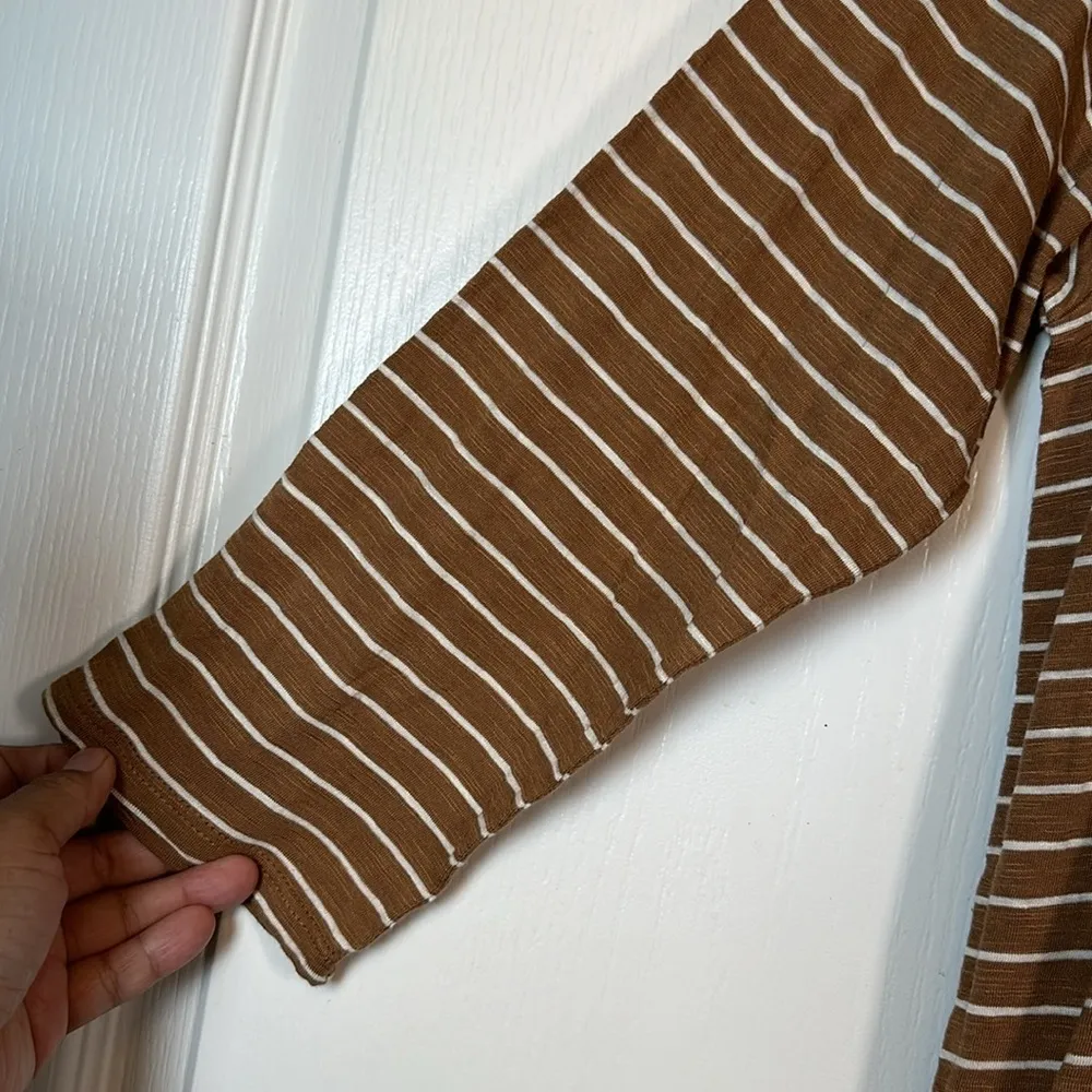 J Jill Brown White Stripe Long Sleeve Shirt Blouse Tunic Size Med NWT #0553-OC - Image 4