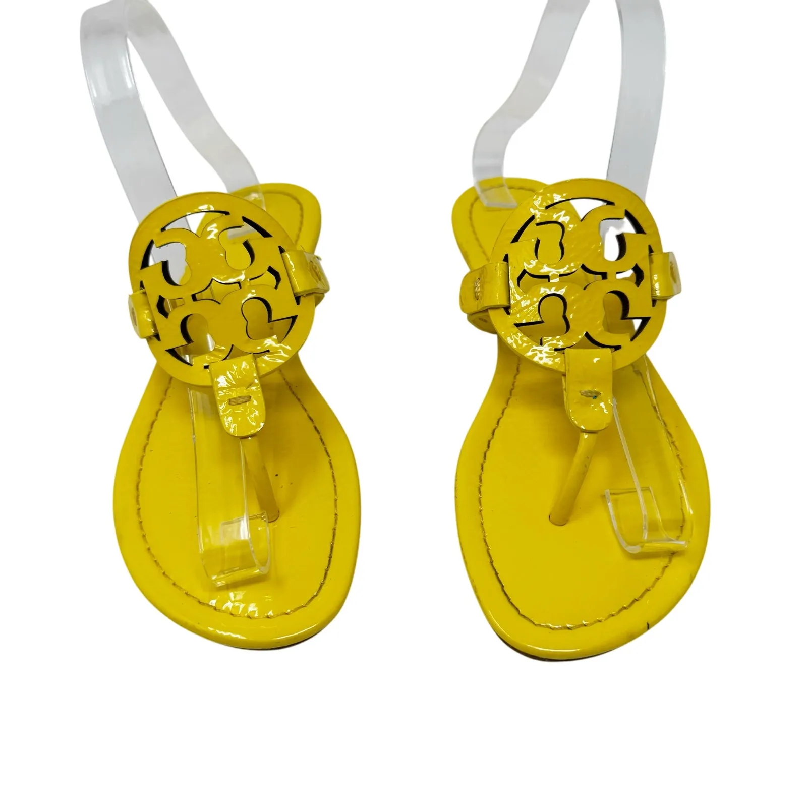 TORY BURCH Yellow Patent Leather Naplak Miller Logo Sandals Slides Flip Flops 7 - Image 2