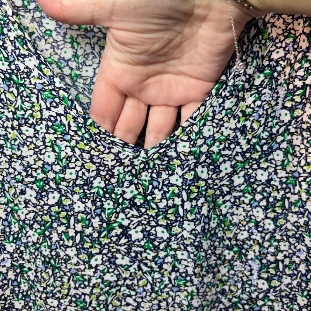 Cynthia Rowley Women's Boho Blouse Blue Green Ditsy Floral Tie Sleeve  NEW Large - Image 7