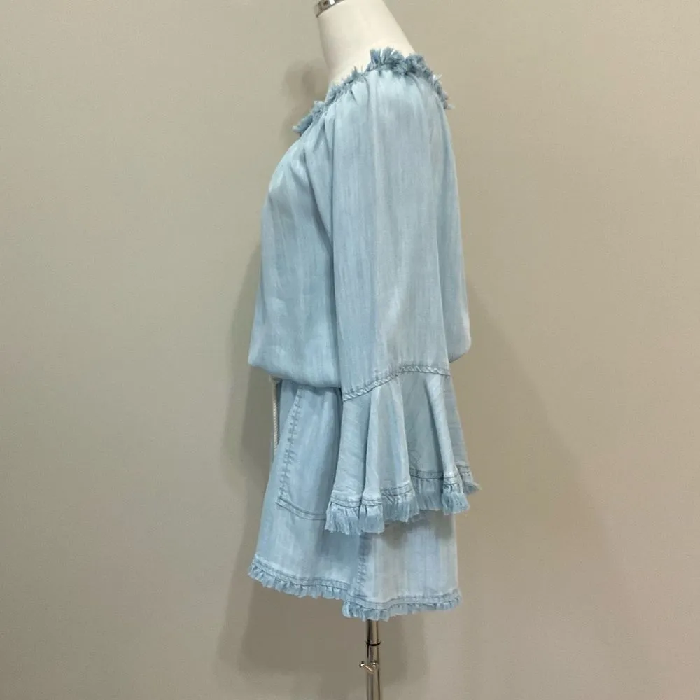 RAMY BROOK Chambray Romper Esie Off The Shoulder Sz S Shortall Light Blue Retro - Image 4