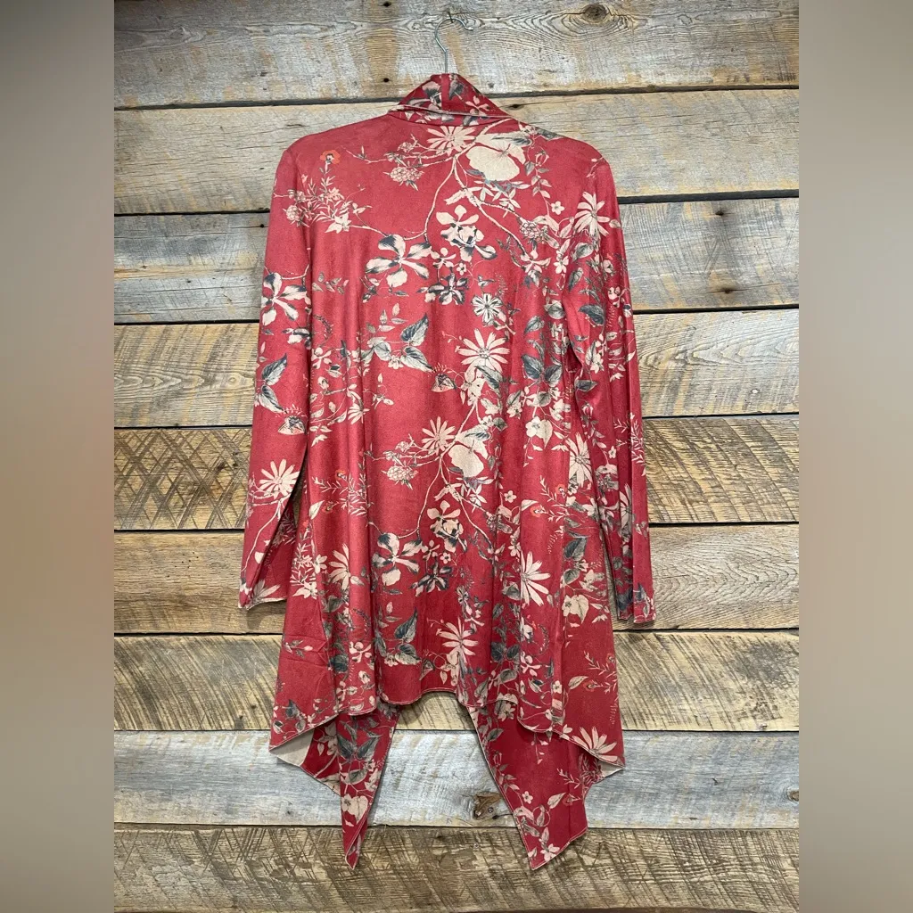 New Soft Surroundings Medium Draped Jacket Cardigan Rustic Botanical Faux Suede - Image 2