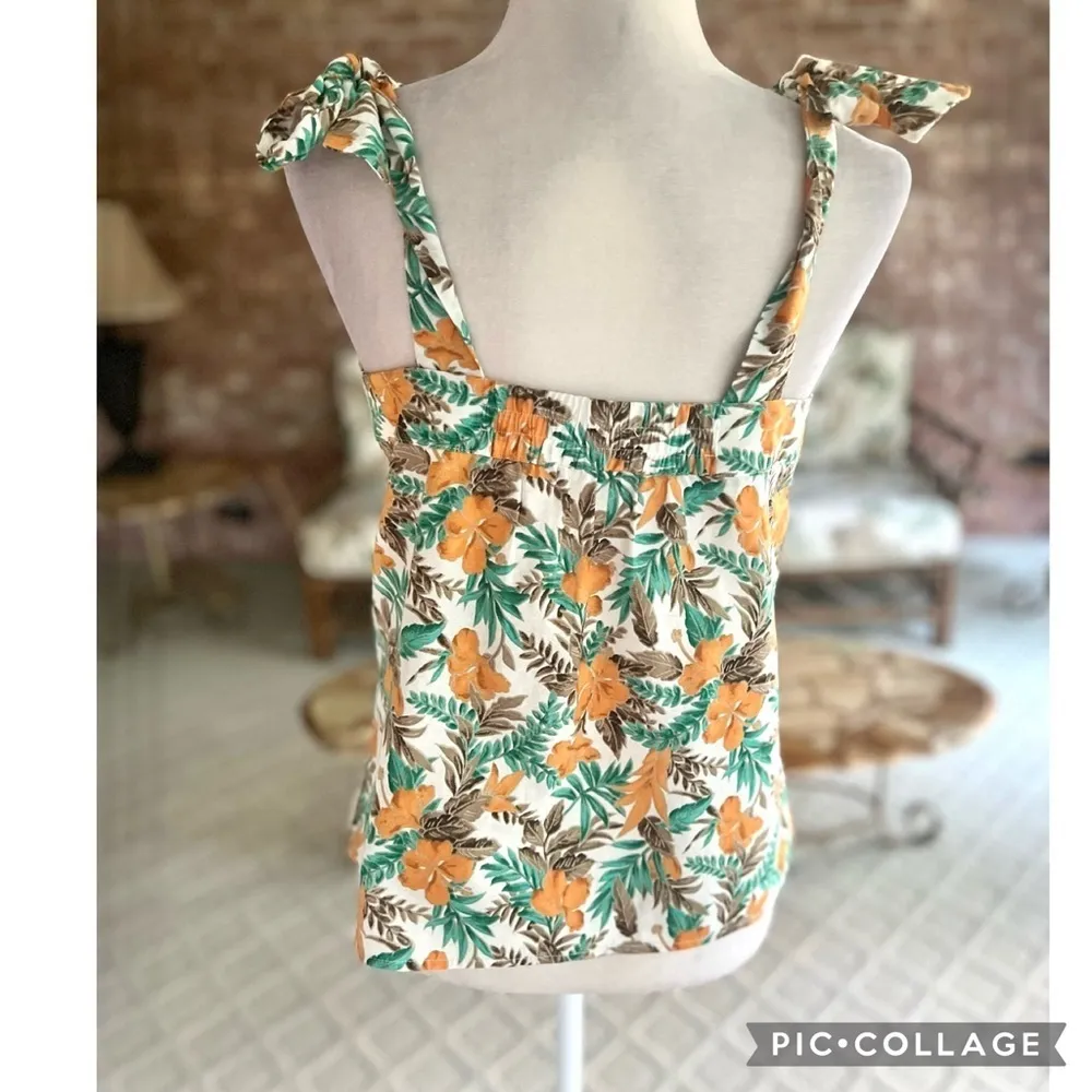 NWT Skies Are Blue Tank Top Floral Green Orange Tropical Sleeveless S Vacation - Image 9