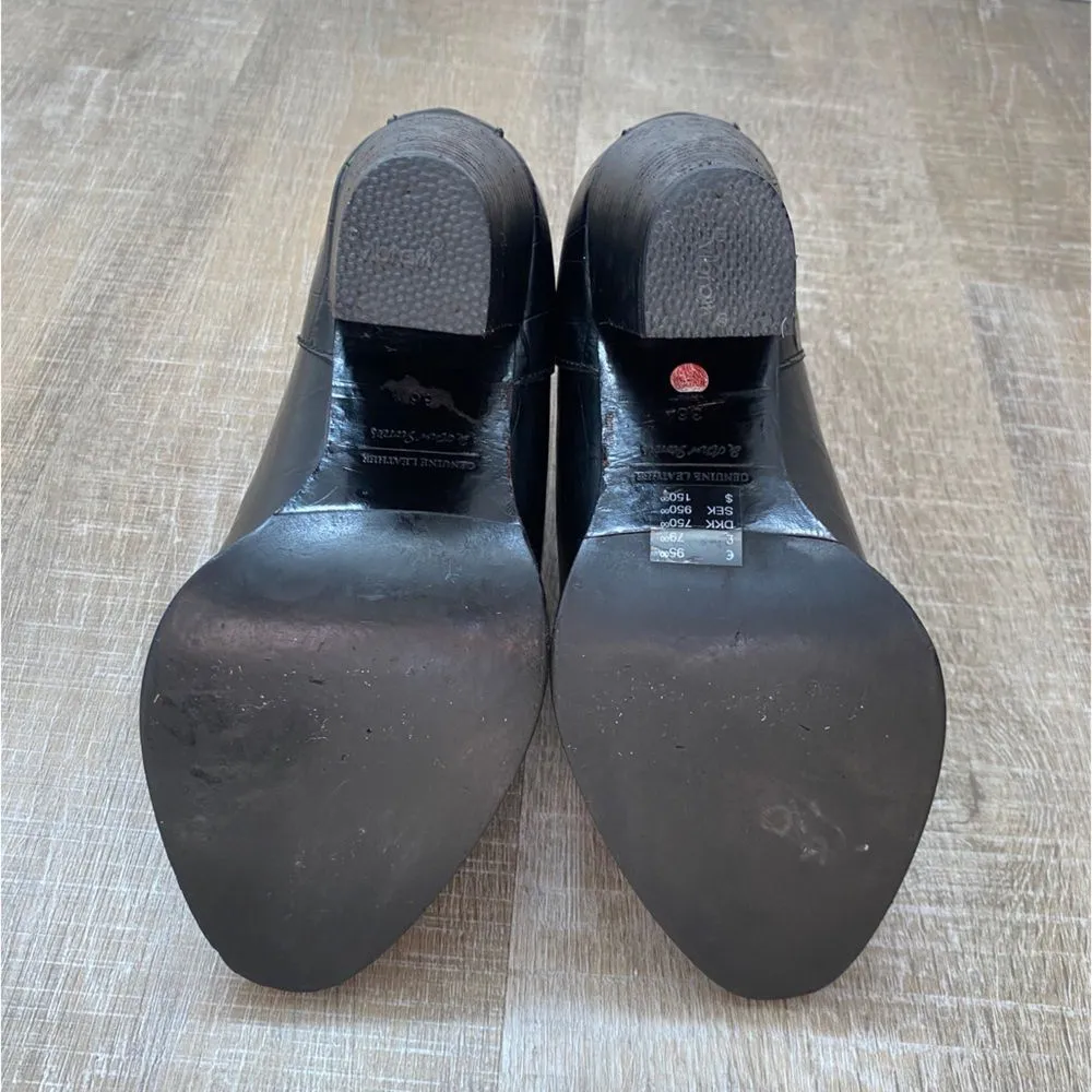 & Other Stories Leather Crocodile Embossed Ankle Boots Women 5.5 Wood Heel Black - Image 6