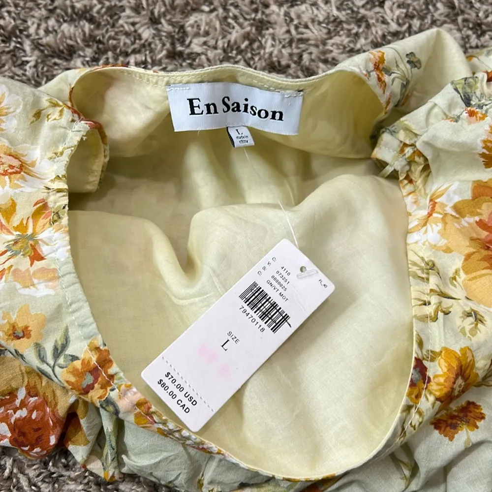 En Saison Milana Top NWT Anthropologie Anthro Asymmetrical Crop Floral Blouse L Orange Size L - Image 8