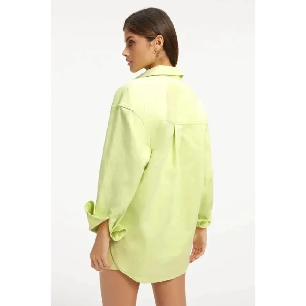 Good American Weekend Shirt in Green 00/0 XSmall Womens Button Down Blouse Top - Image 2