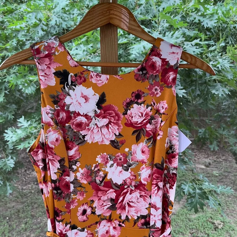Superfoxx Yellow, Pink And White Floral Sleeveless Midi Dress Size S. NEW - Image 3