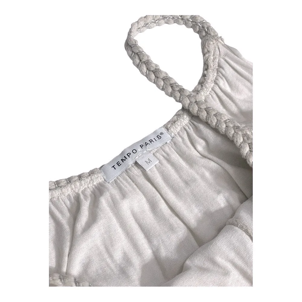 Tempo Paris Womens Size Medium Floral Embroidered Silk Dress Ivory 
Italy Eyelet - Image 9