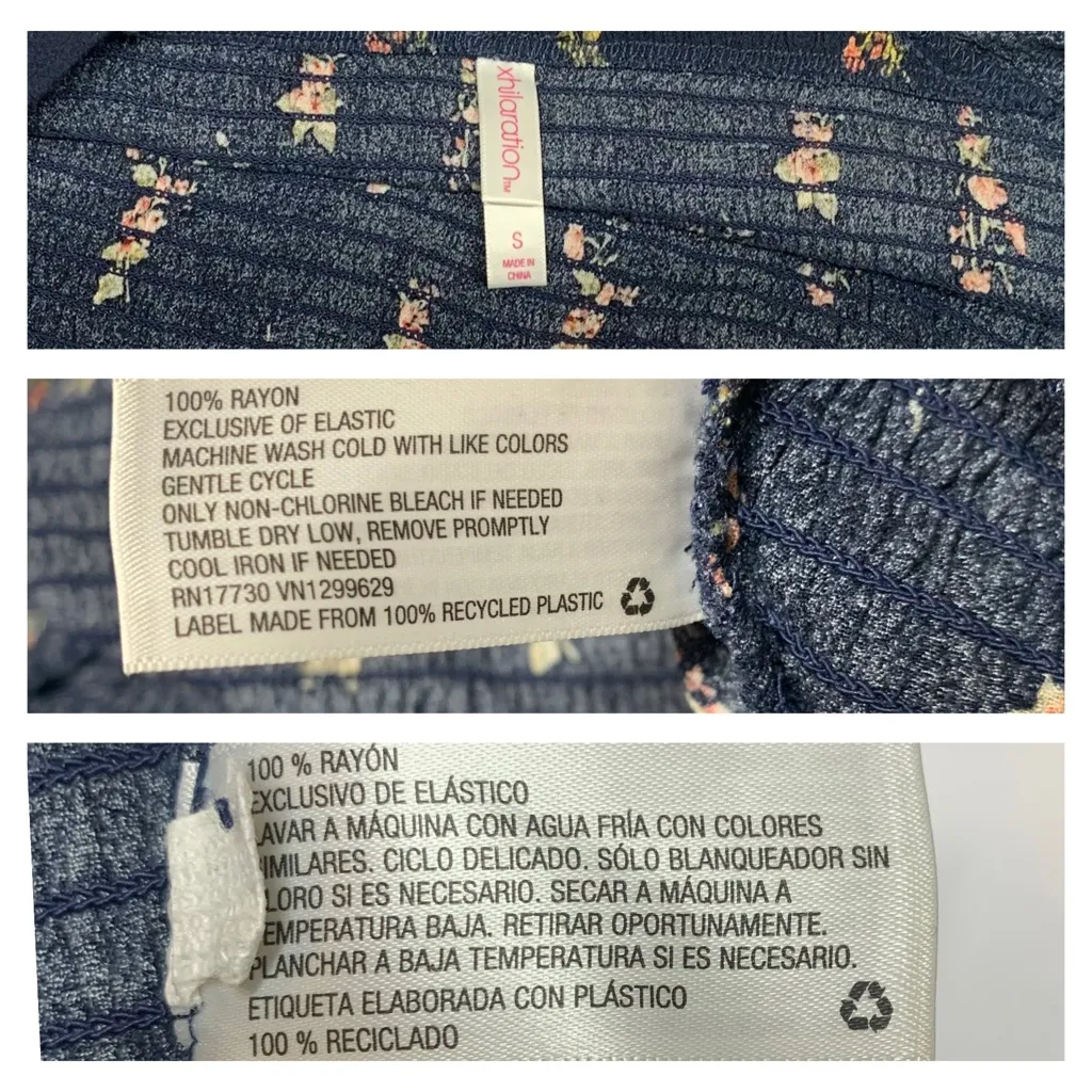 Xhilaration Blue Cropped Floral Smocked Balloon Sleeve Top - Image 11