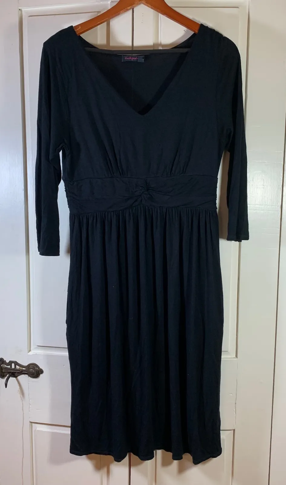 Fresh Produce Black 3/4 Sleeve Midi Dress L USA Boho Minimalist Soft Stretch - Image 1