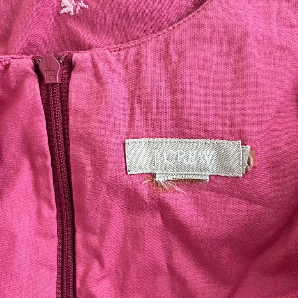 J. Crew Factory Sleeveless Pink Cotton Dress Embroidered White Flowers Size 4 - Image 6