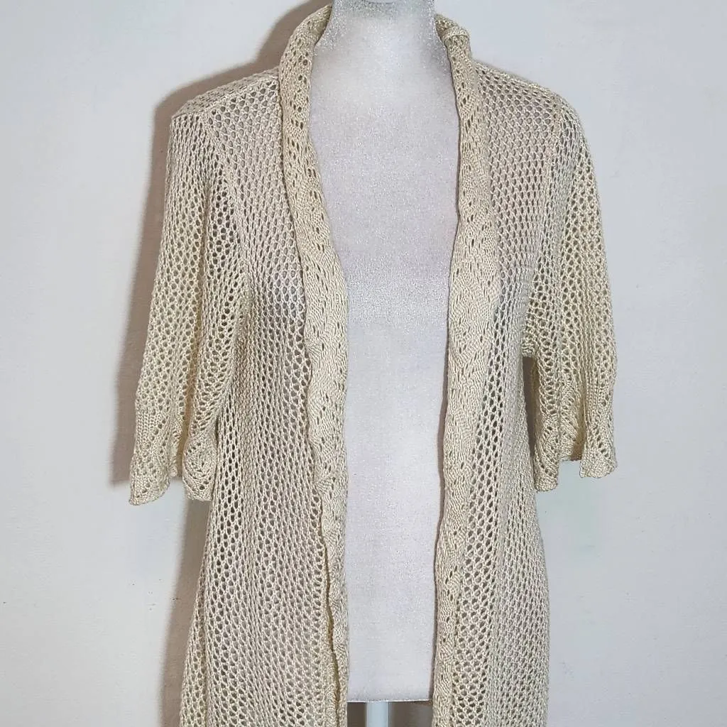Perceptions Cream Open Knit Short Sleeve Cardigan Size Large Cream Knit Cardigan - Image 3