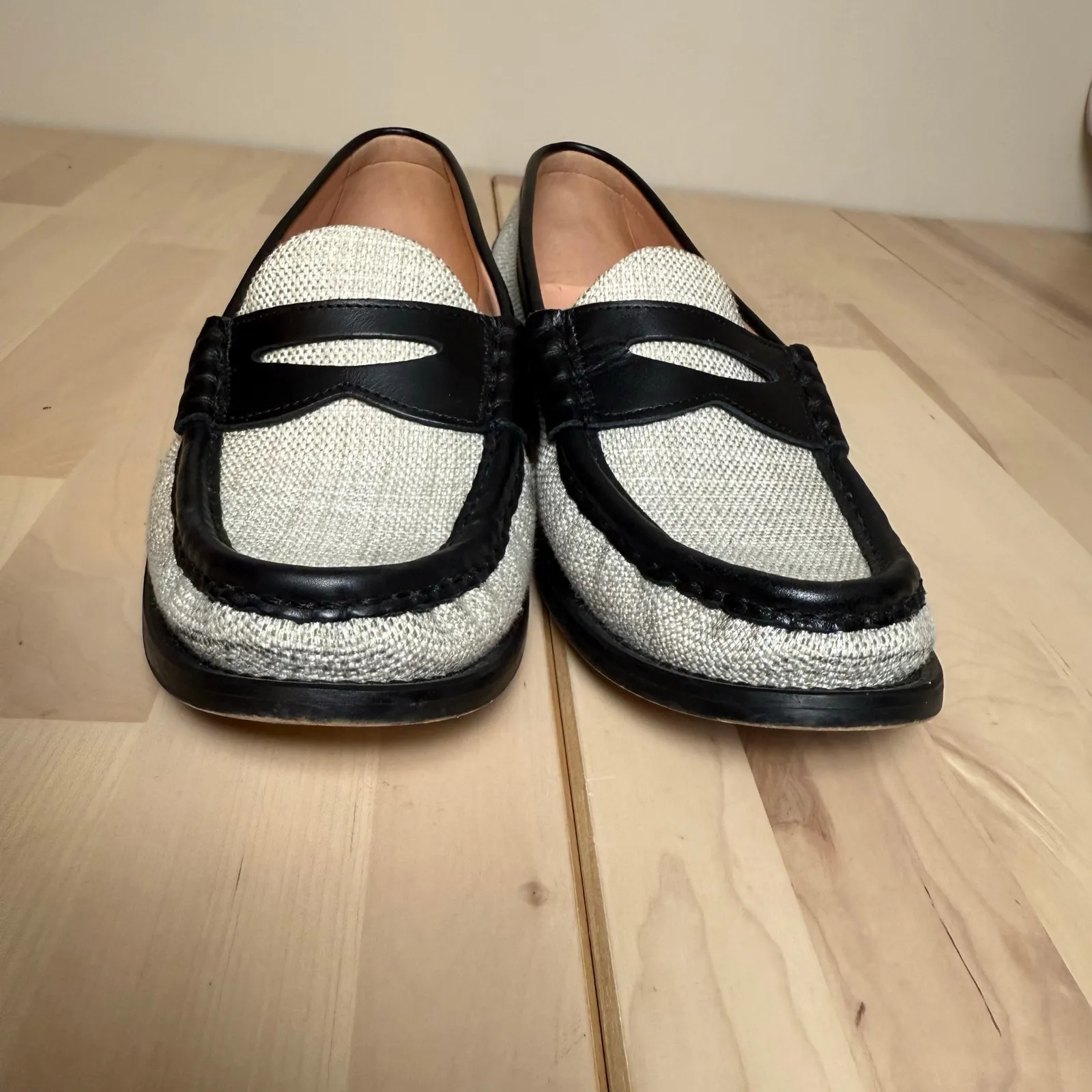 J.Crew Black Cream Winona Penny Loafer In Italian Linen & Leather Slip On Preppy Size 9 - Image 8