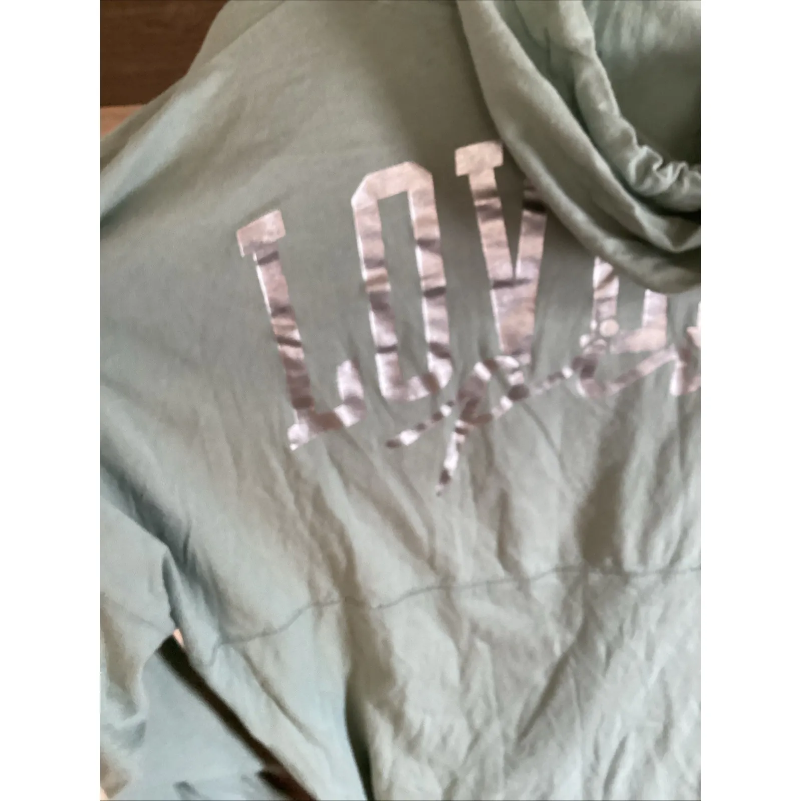 Victoria Secret Pink Light Weight Hooded Womans Green Pullover XL - Image 9