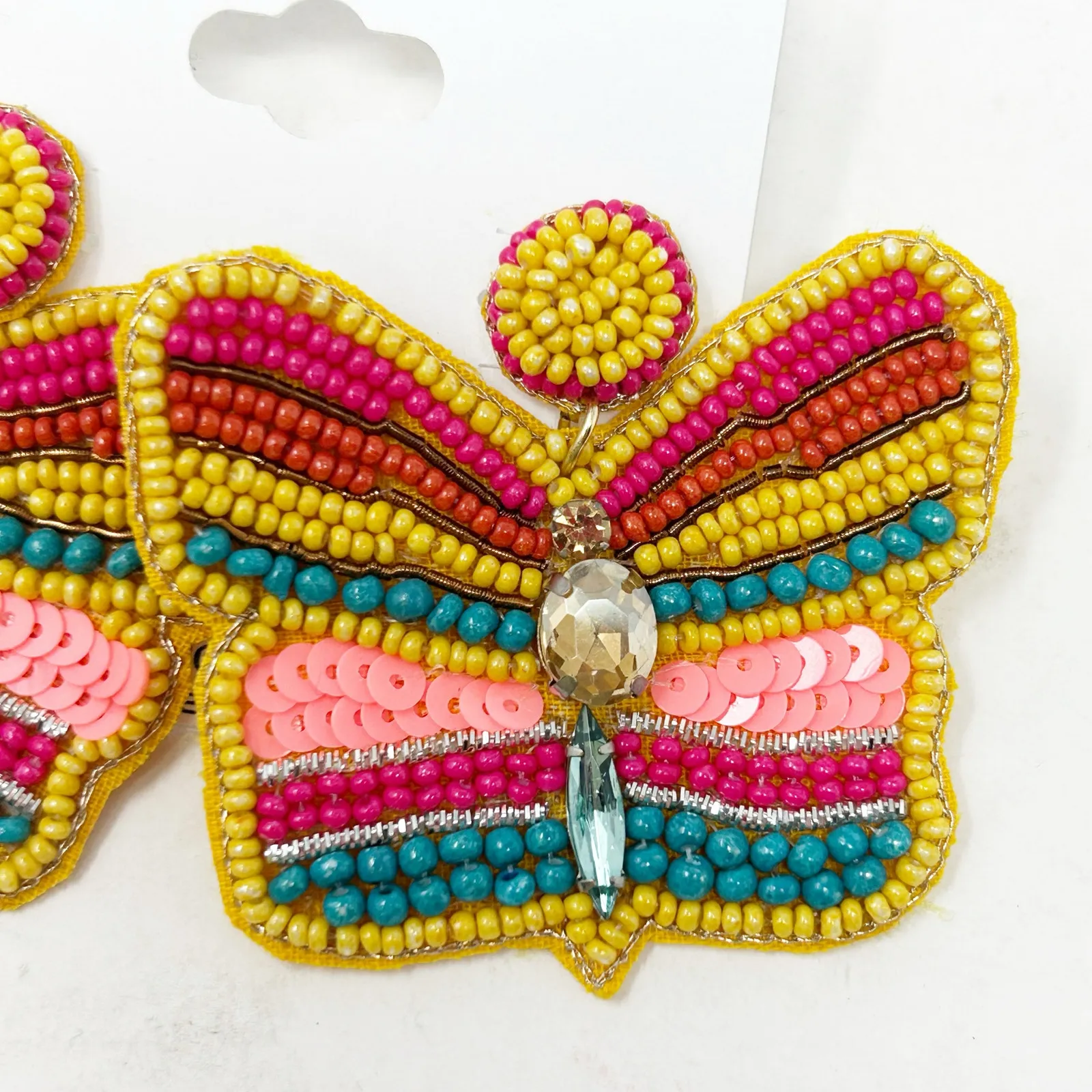 NWT‎ Natasha Boho Hippie Sequin Rhinestone Beaded Butterfly Dangle Earrings Yellow - Image 4