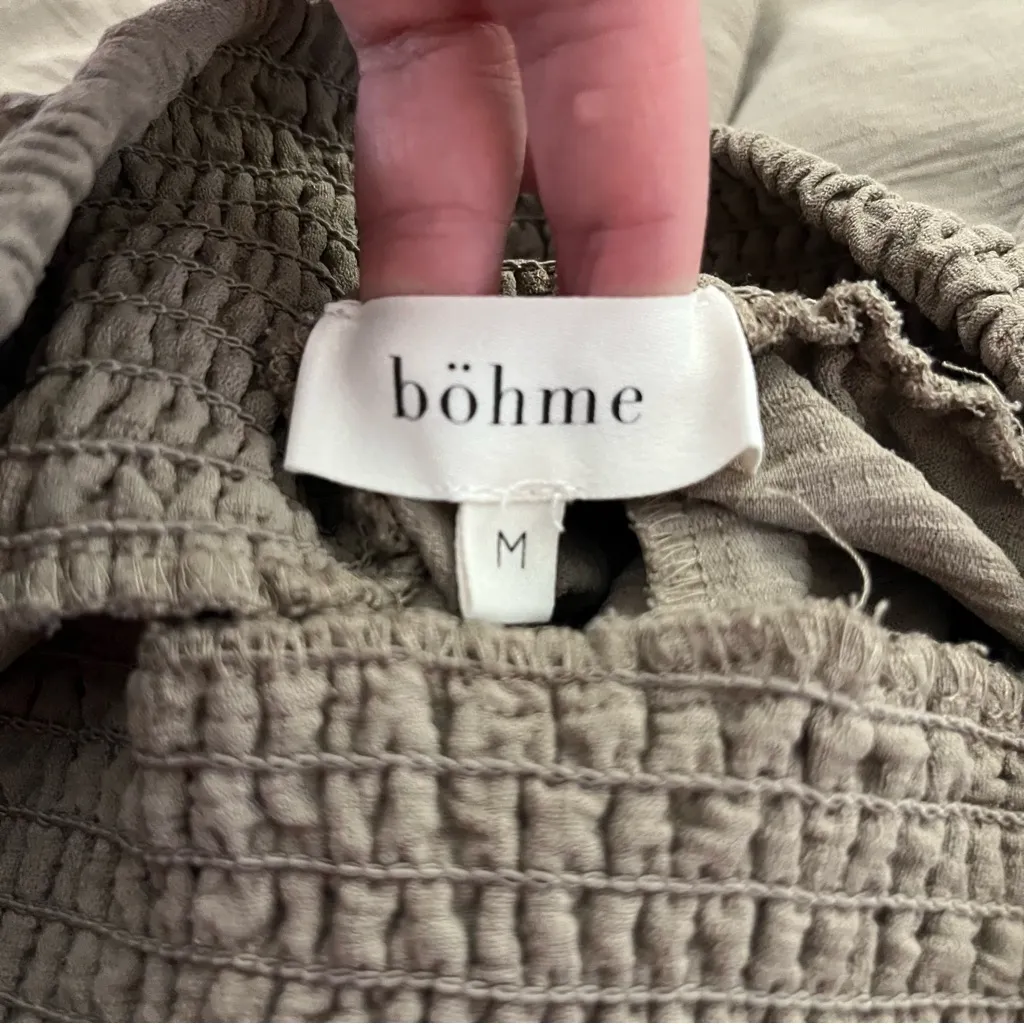 Böhme Smocked Waist Wide Leg Pants Crinkle Textured Taupe M - Image 3