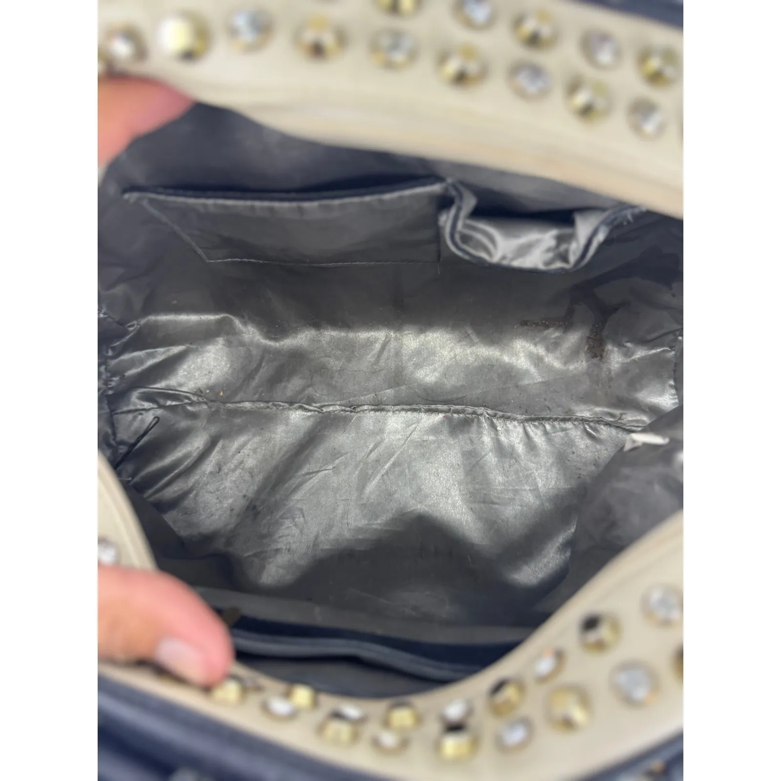 Studded Dome Purse in Black and Cream - Image 4