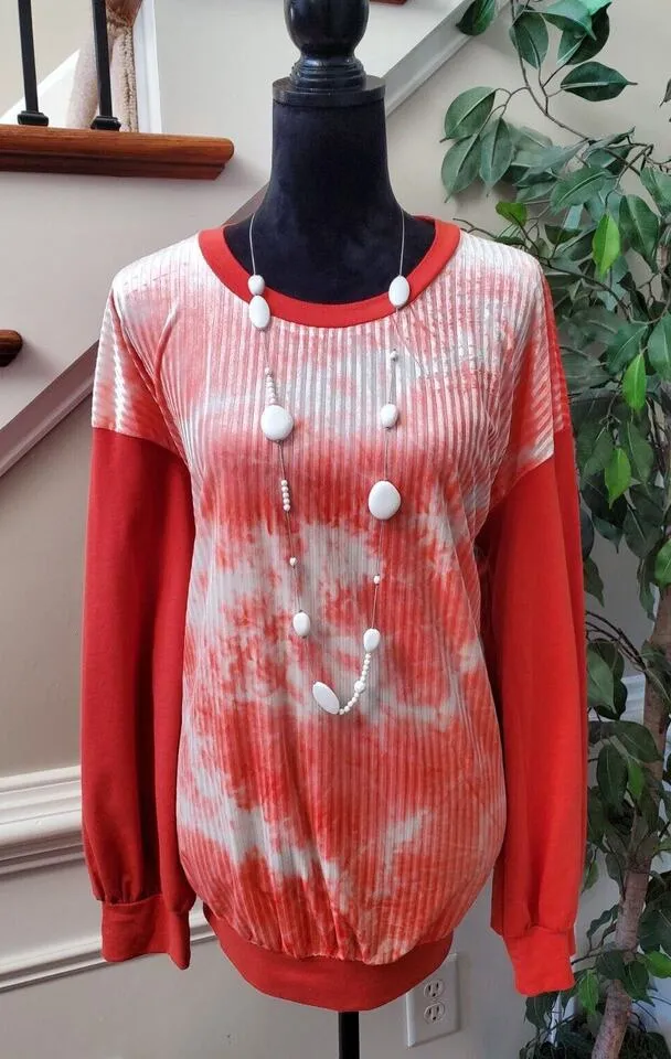 Suzanne Betro Women's Red & White Polyester Round Neck Long Sleeve Sweater 1X - Image 1