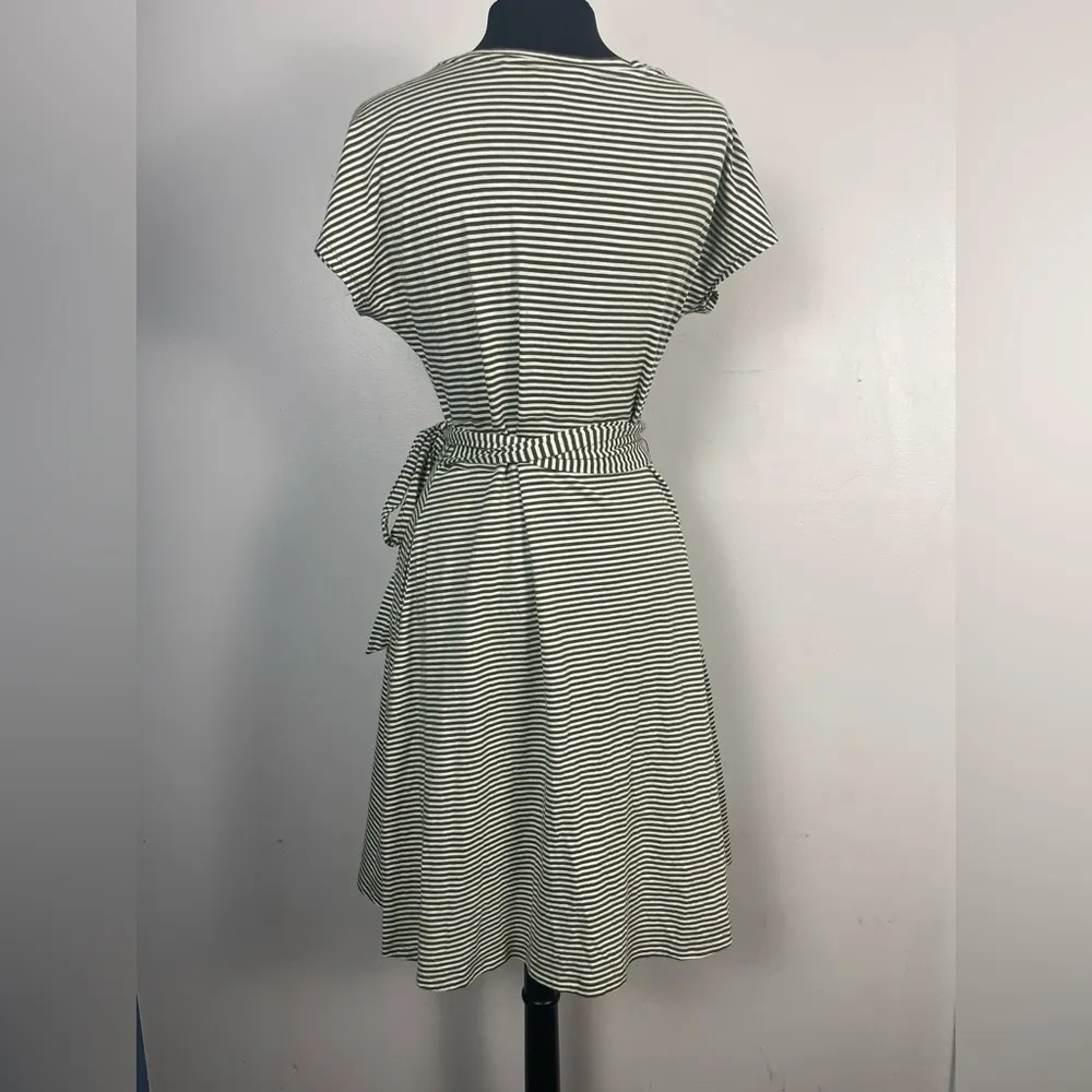 Toad & Co W's Cue Wrap Cafe Dress Olive Green White Stripe Tie size medium - Image 5