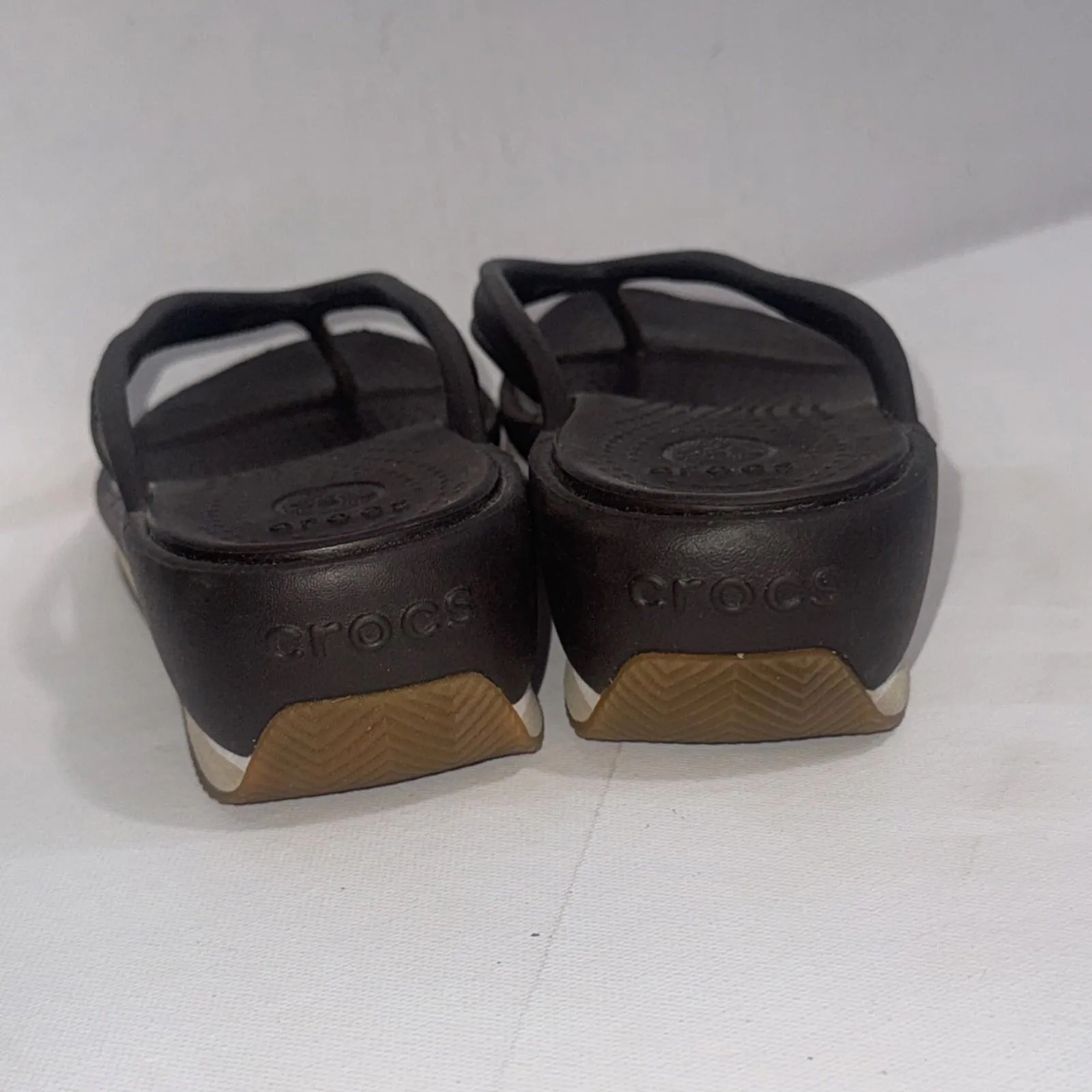 Crocs Brown Tan Classic Platform Retro Gorpcore Waterproof Wedge Flip Flops Sz 6 - Image 6